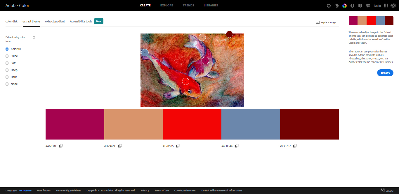 Color theme extracted  from Adobe Colors website.