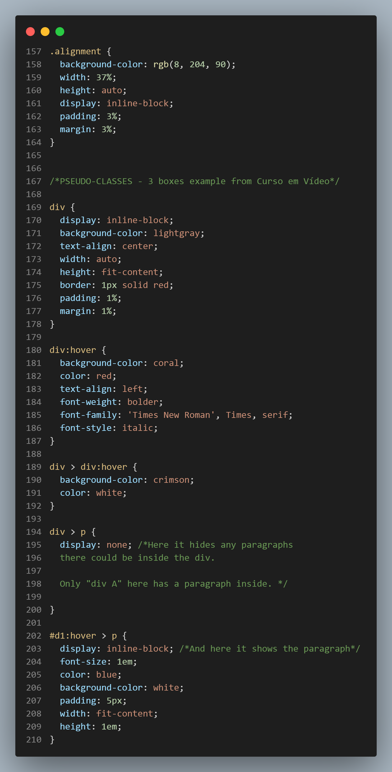 Code showing that a paragraph is child of a div and how it can be hidden and displayed