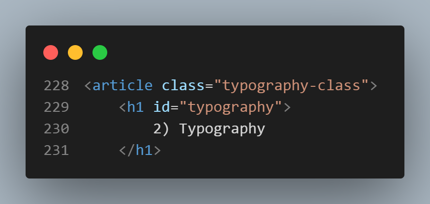 navbar code - html side - the marking of the typography line.