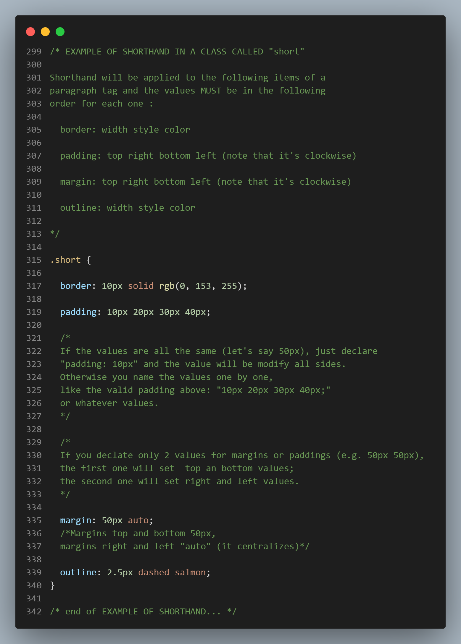 shorthand in css code